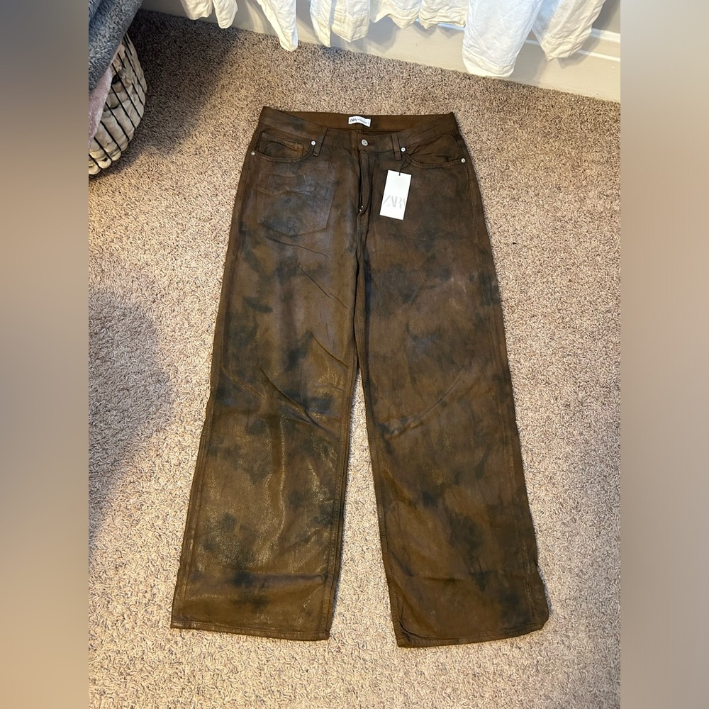 Zara Metallic Wide Leg Jeans